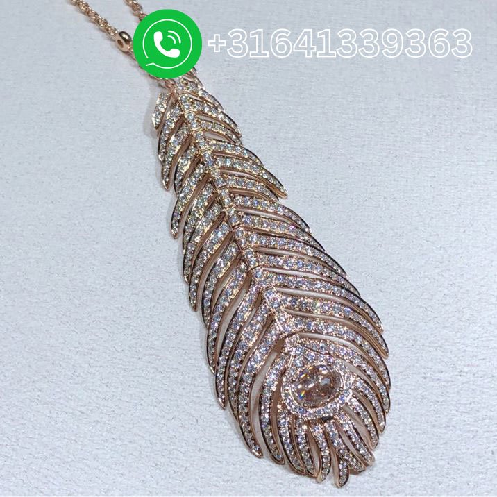 Boucheron Plume de Paon 18k Rose Gold Pave Diamond Feather Pendant Neckloace JPN00549 - Image 3