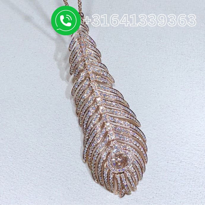 Boucheron Plume de Paon 18k Rose Gold Pave Diamond Feather Pendant Neckloace JPN00549 - Image 4