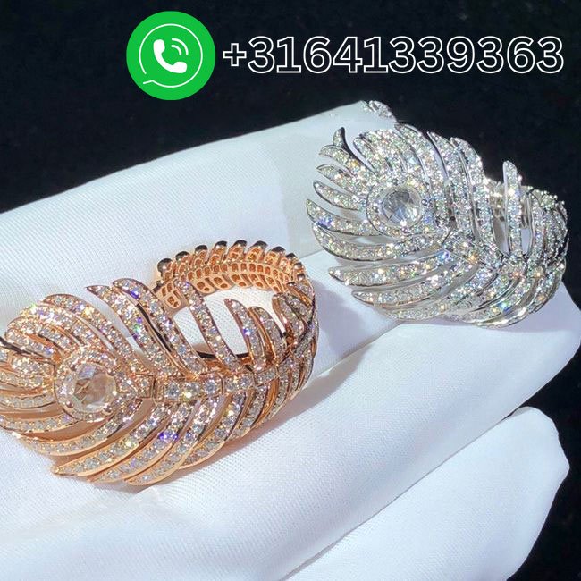 Boucheron Plume de Paon 18k Rose Gold Pave Diamond Feather Large Ring JRG02807 - Image 3