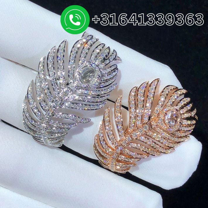 Boucheron Plume de Paon 18k Rose Gold Pave Diamond Feather Large Ring JRG02807 - Image 2