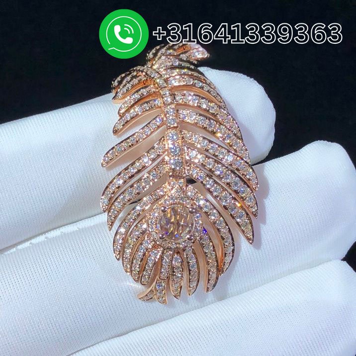 Boucheron Plume de Paon 18k Rose Gold Pave Diamond Feather Large Ring JRG02807 - Image 6