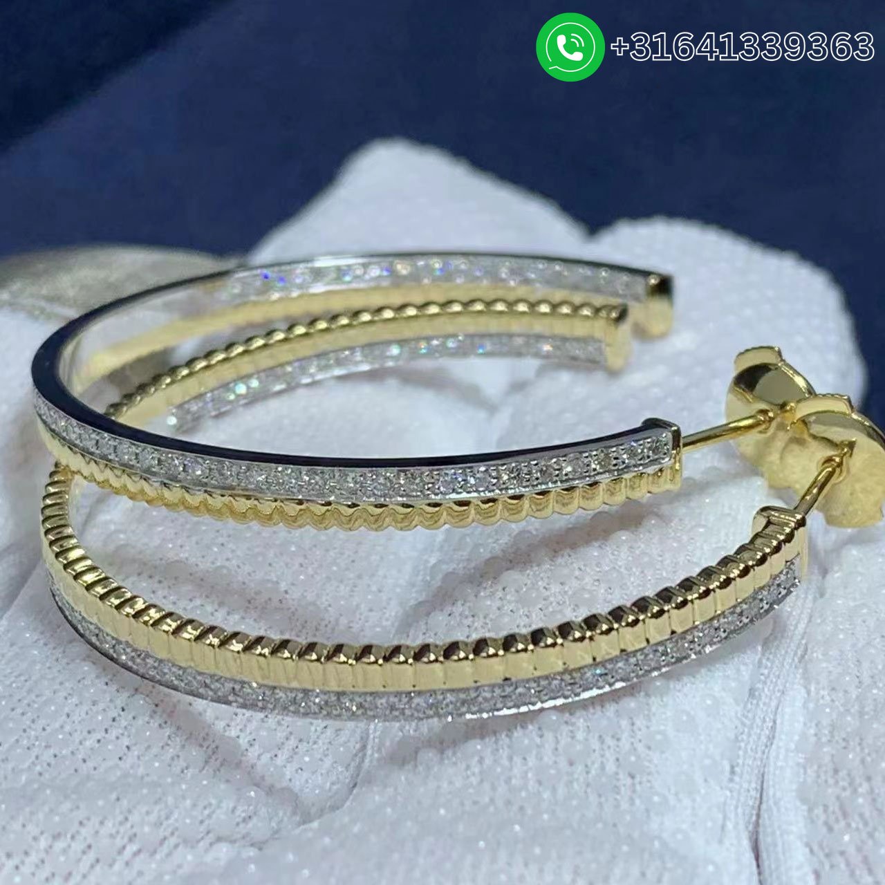 Boucheron Quatre Radiant 18K Two-Tone Gold & Diamond Creole Hoop Earrings - Image 8