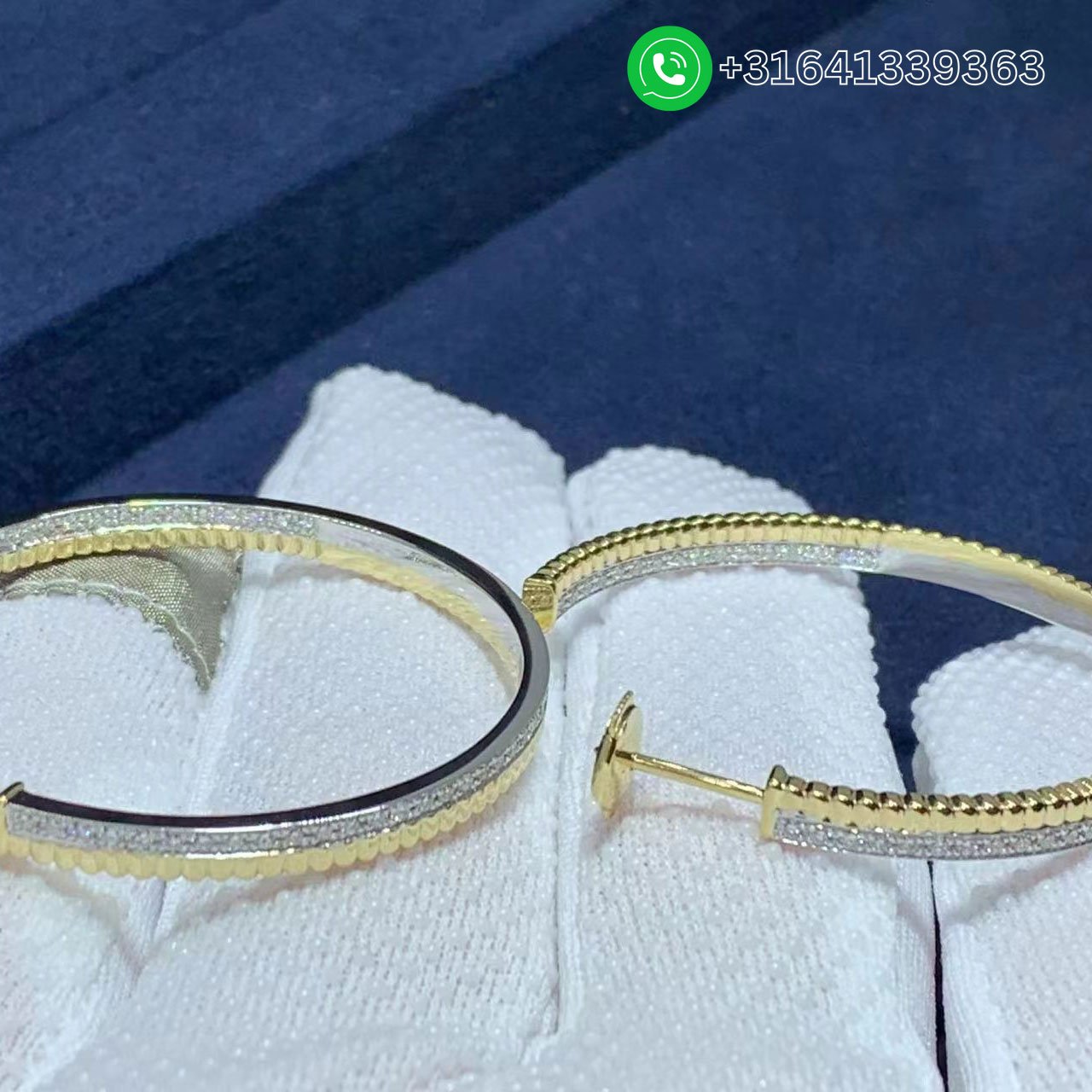 Boucheron Quatre Radiant 18K Two-Tone Gold & Diamond Creole Hoop Earrings - Image 6