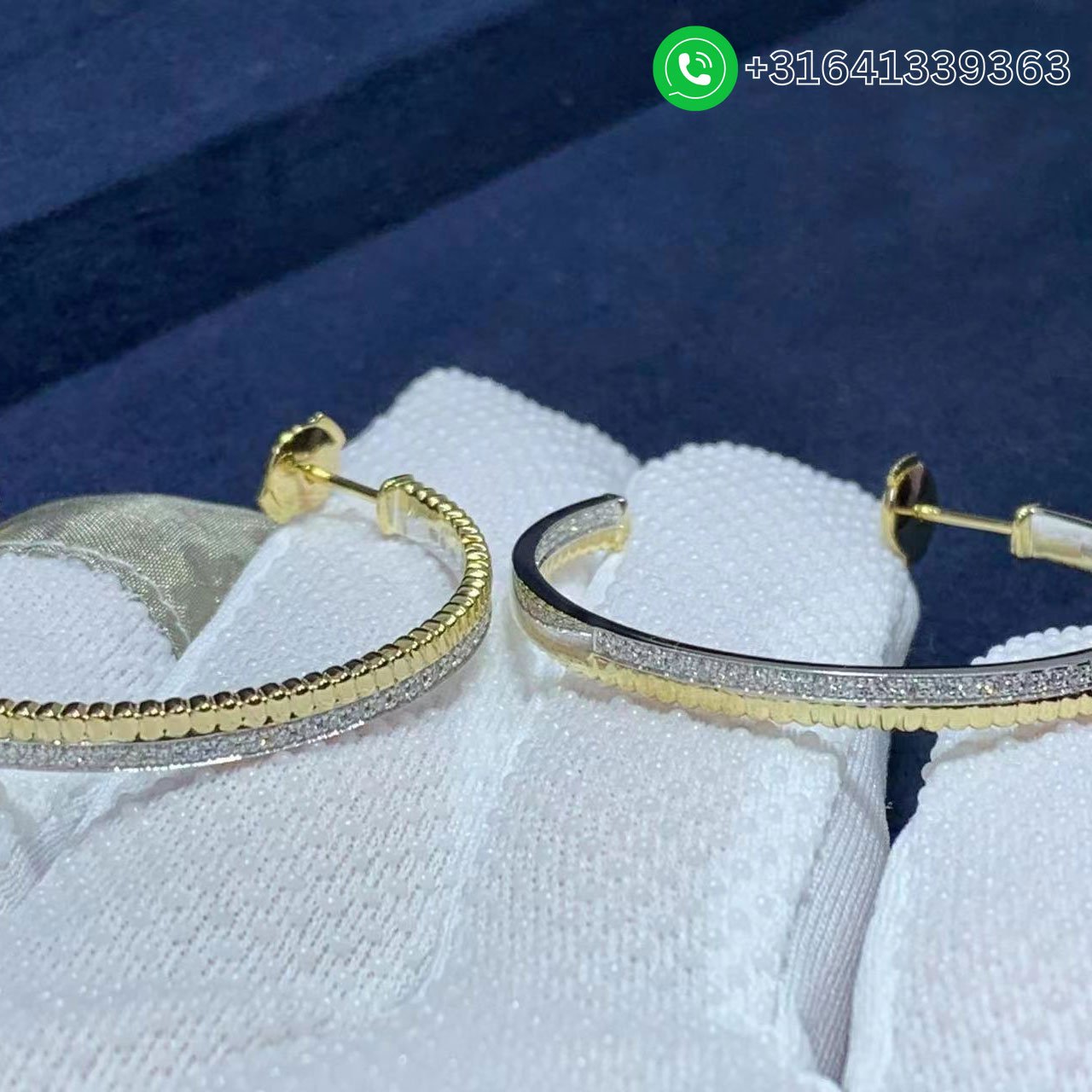 Boucheron Quatre Radiant 18K Two-Tone Gold & Diamond Creole Hoop Earrings - Image 4