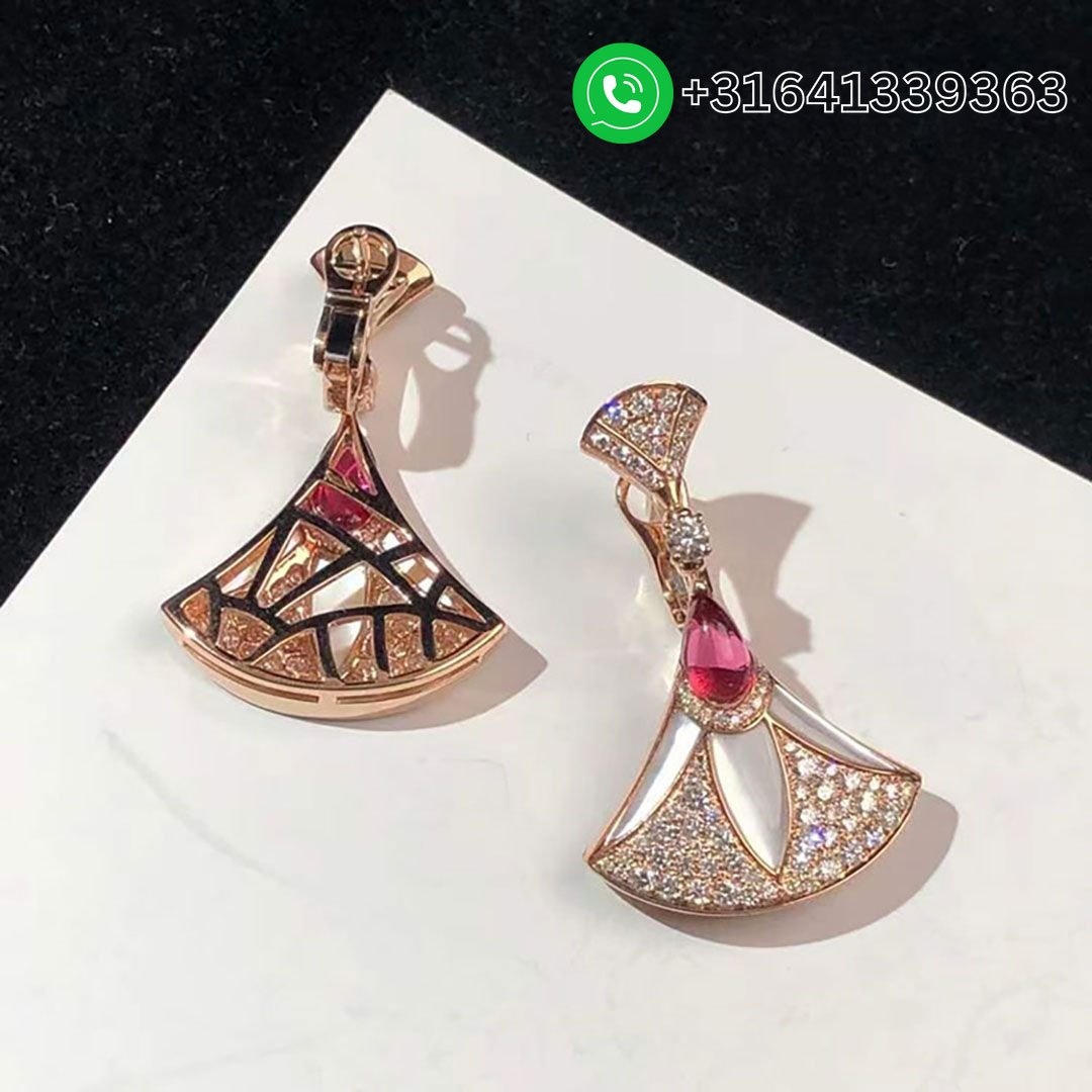 Bulgari 18k Rose Gold 2.21cttw Diamond And Mother Of Pearl Divas Dream Drop Earrings - Image 3
