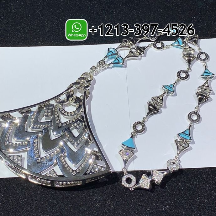Bulgari Divas’ Dream Necklace White Gold in Turquoise with Onyx and Diamonds High Jewelry - Image 2