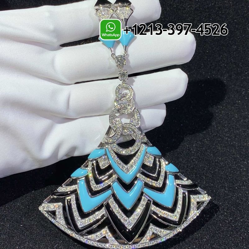 Bulgari Divas’ Dream Necklace White Gold in Turquoise with Onyx and Diamonds High Jewelry - Image 3