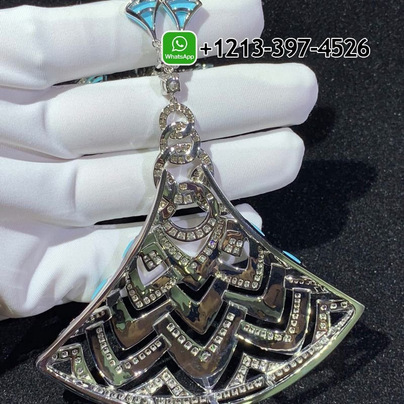 Bulgari Divas’ Dream Necklace White Gold in Turquoise with Onyx and Diamonds High Jewelry - Image 4