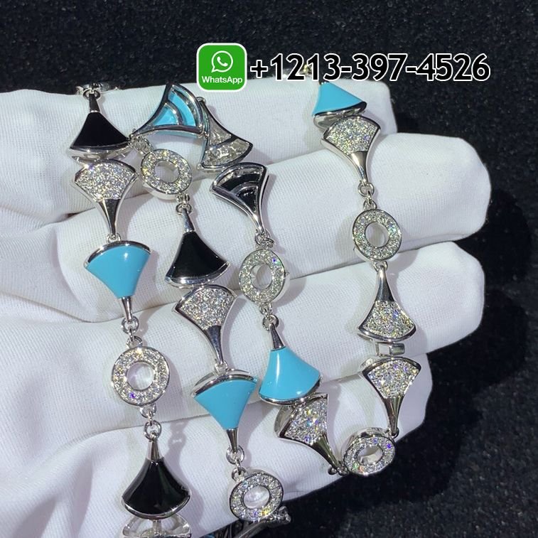 Bulgari Divas’ Dream Necklace White Gold in Turquoise with Onyx and Diamonds High Jewelry - Image 5