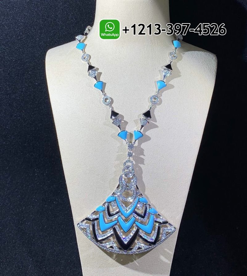 Bulgari Divas’ Dream Necklace White Gold in Turquoise with Onyx and Diamonds High Jewelry - Image 6