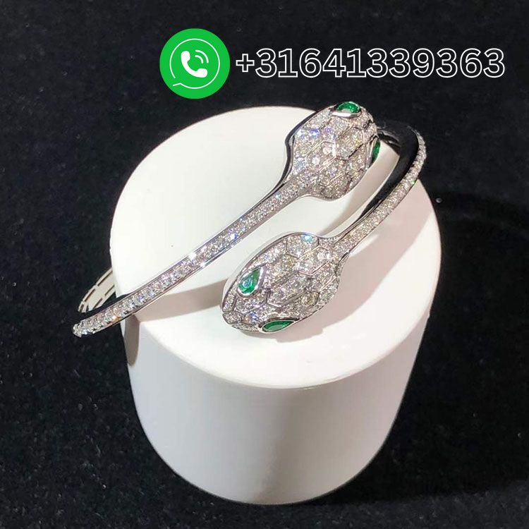 Bulgari Serpenti 18 kt white gold set with emerald eyes and pavé diamonds bracelet 356522 - Image 5