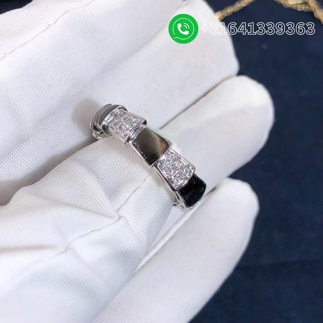 Bulgari Serpenti Viper 18 kt white gold ring set with grey mother-of-pear elements and pavé diamonds AN857900 - Image 4