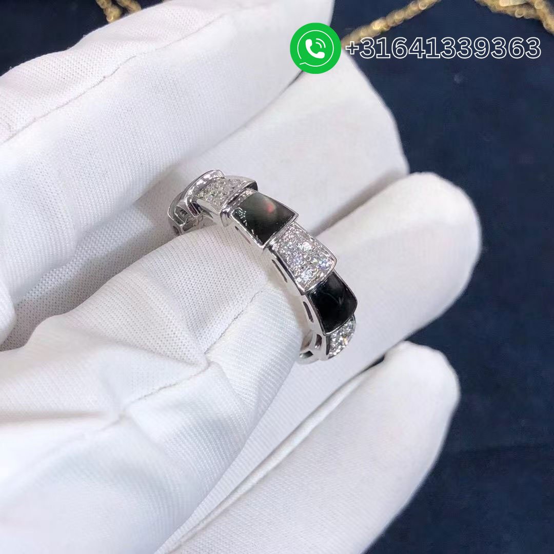 Bulgari Serpenti Viper 18 kt white gold ring set with grey mother-of-pear elements and pavé diamonds AN857900 - Image 5