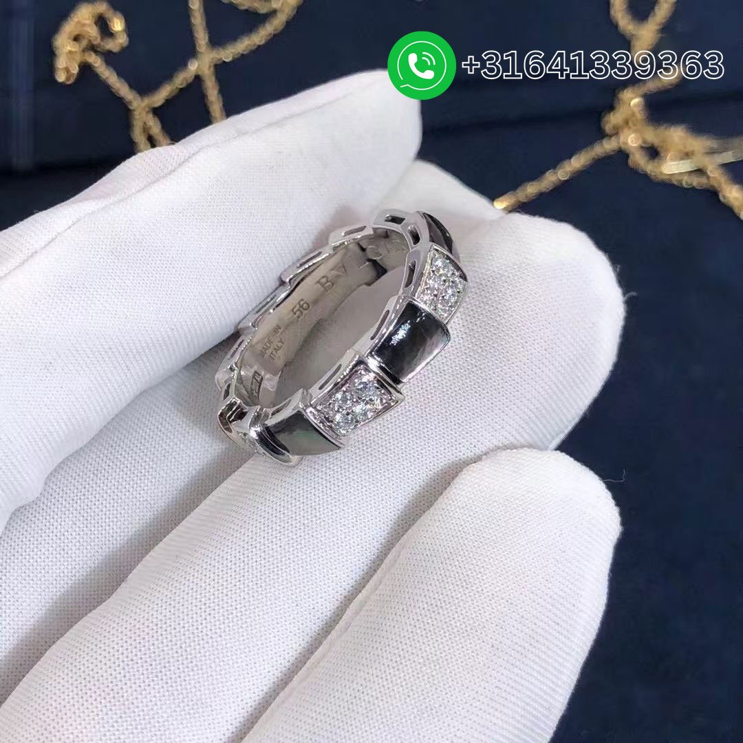 Bulgari Serpenti Viper 18 kt white gold ring set with grey mother-of-pear elements and pavé diamonds AN857900 - Image 6