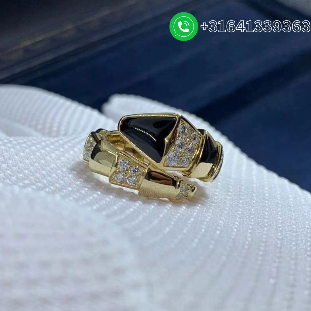 Bulgari-Serpenti-Viper-18K-Yellow-Gold-Onyx-And-Demi-Pave-Diamonds-One-Coil-Ring-4