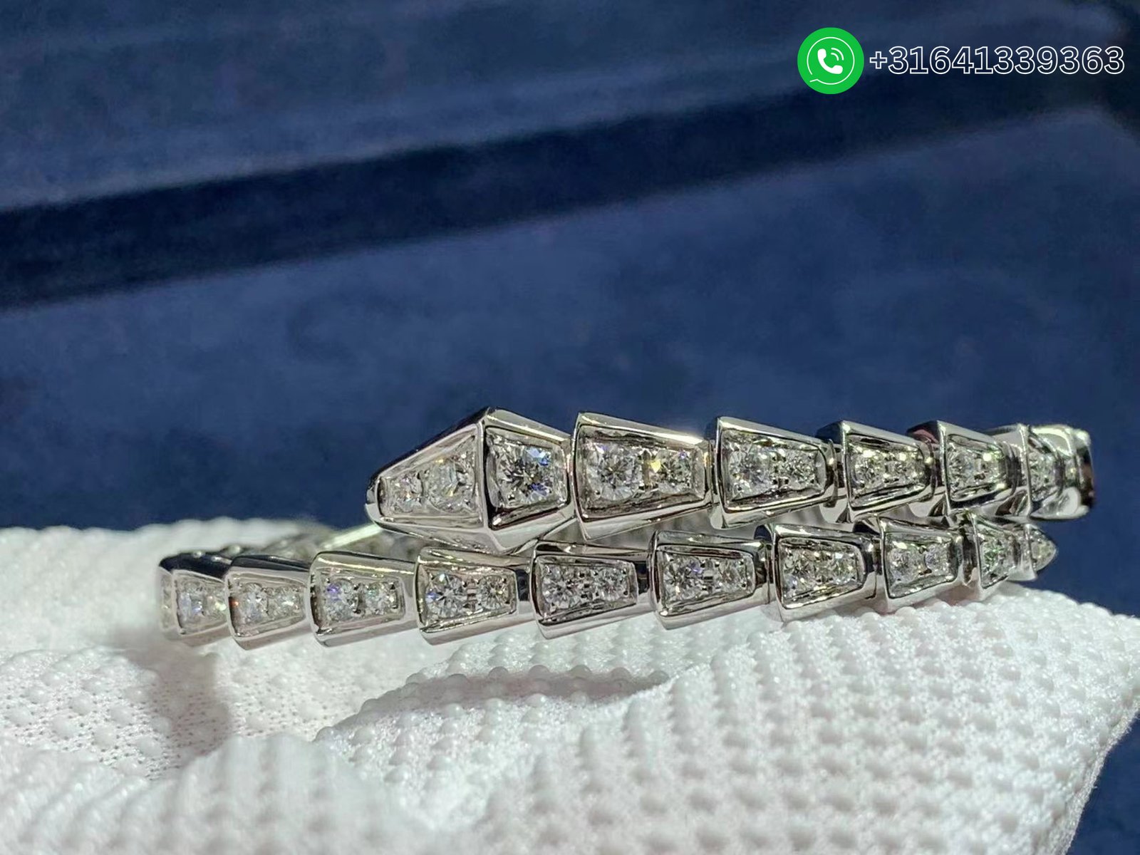 Bvlgari 18k White Gold Full Pavé Diamonds Serpenti One-coil Slim Bracelet 351845 - Image 2