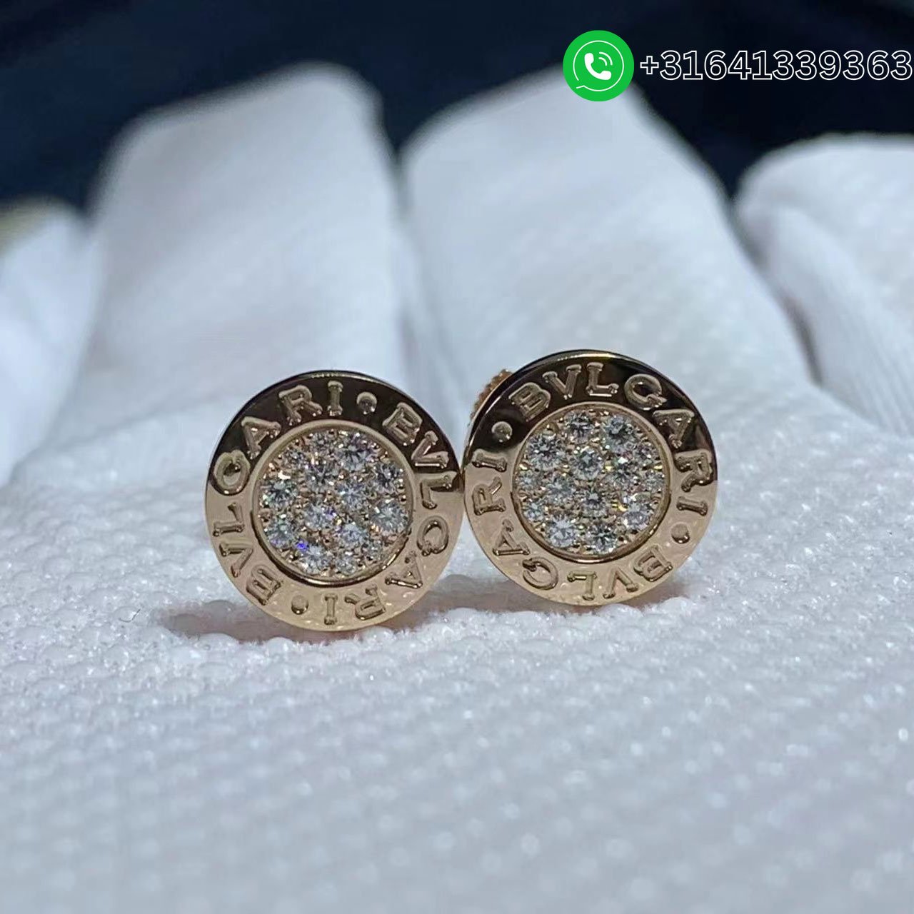 Bvlgari 18K Rose Gold with Pavé Diamonds Single Stud Earring -354731 - Image 3