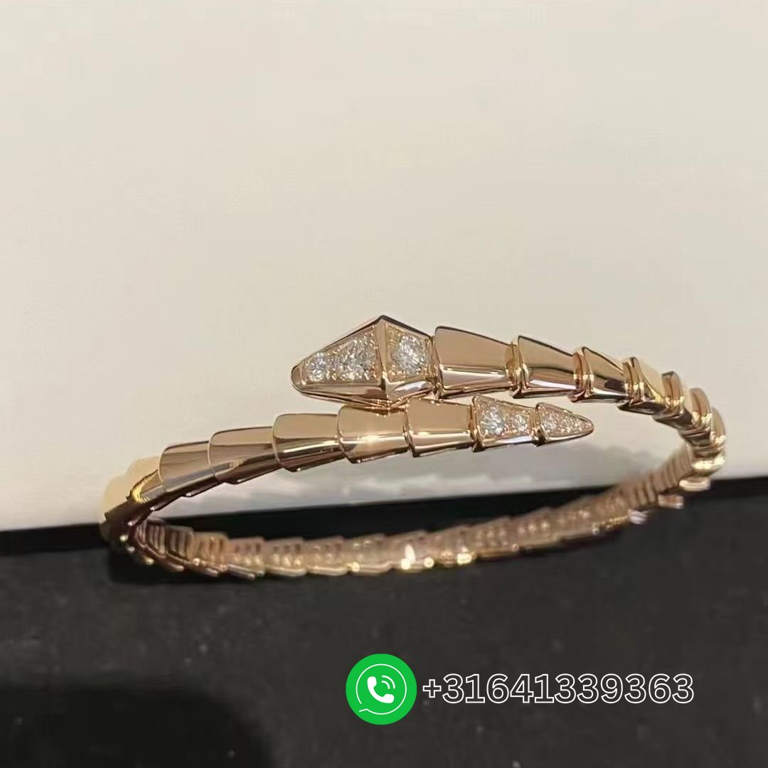 Bvlgari 18k Rose Gold Serpenti Viper Diamond One-coil Slim Bracelet 360709 - Image 4