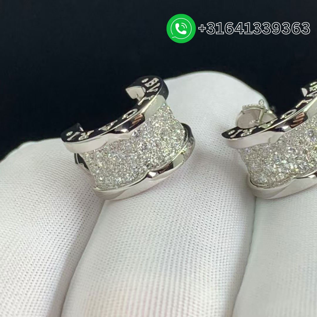Bvlgari 18k White Gold Full Pave Diamond B.Zero1 Hoop Earrings - Image 5