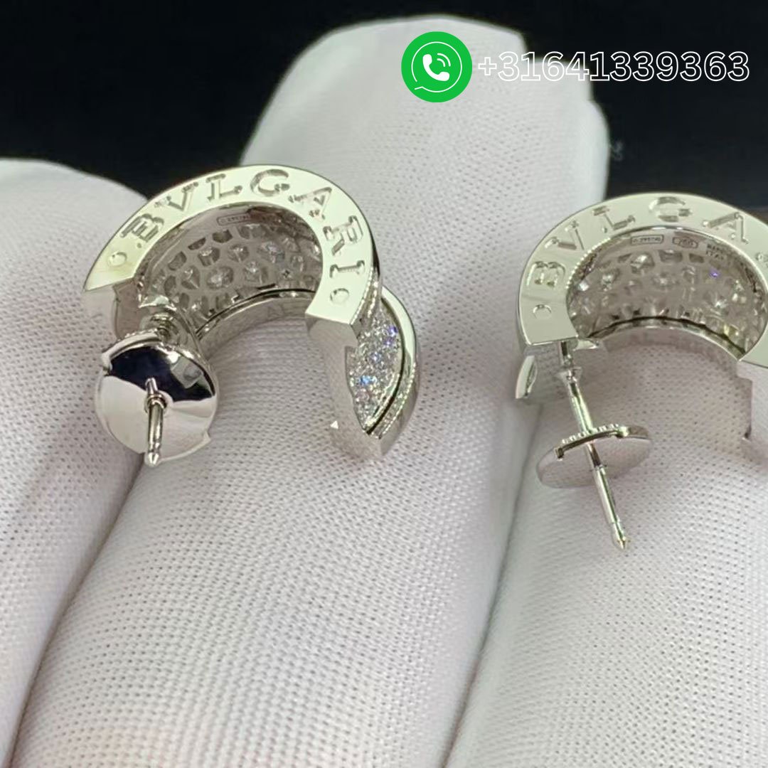 Bvlgari 18k White Gold Full Pave Diamond B.Zero1 Hoop Earrings - Image 4