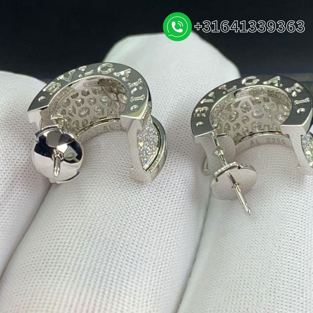 Bvlgari 18k White Gold Full Pave Diamond B.Zero1 Hoop Earrings - Image 3