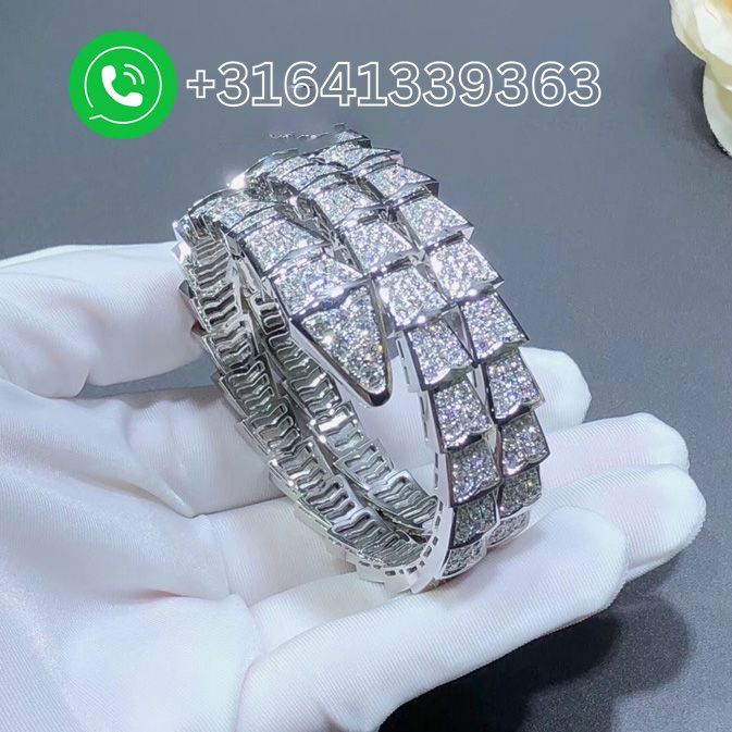Bvlgari 18k White Gold Serpenti Viper 2 Row Full Pave Diamond Bracelet 345203 - Image 2