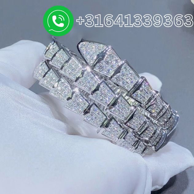 Bvlgari 18k White Gold Serpenti Viper 2 Row Full Pave Diamond Bracelet 345203 - Image 3