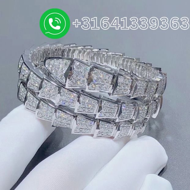 Bvlgari 18k White Gold Serpenti Viper 2 Row Full Pave Diamond Bracelet 345203 - Image 4