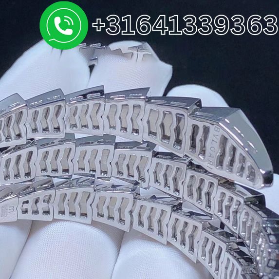 Bvlgari 18k White Gold Serpenti Viper 2 Row Full Pave Diamond Bracelet 345203 - Image 5