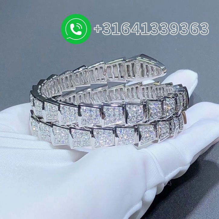 Bvlgari 18k White Gold Serpenti Viper 2 Row Full Pave Diamond Bracelet 345203 - Image 6