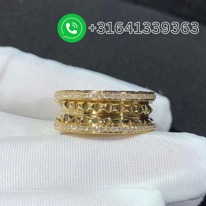 Bvlgari 18k Yellow Gold and Diamond B.zero1 Rock Two-Band Ring - Image 2