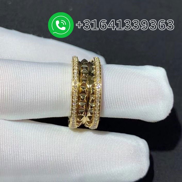 Bvlgari 18k Yellow Gold and Diamond B.zero1 Rock Two-Band Ring - Image 4