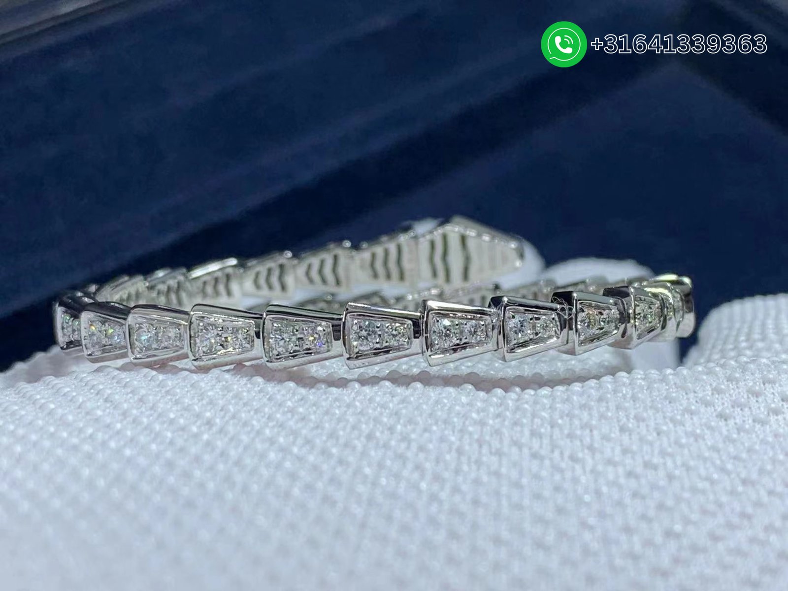 Bvlgari 18k White Gold Full Pavé Diamonds Serpenti One-coil Slim Bracelet 351845 - Image 6