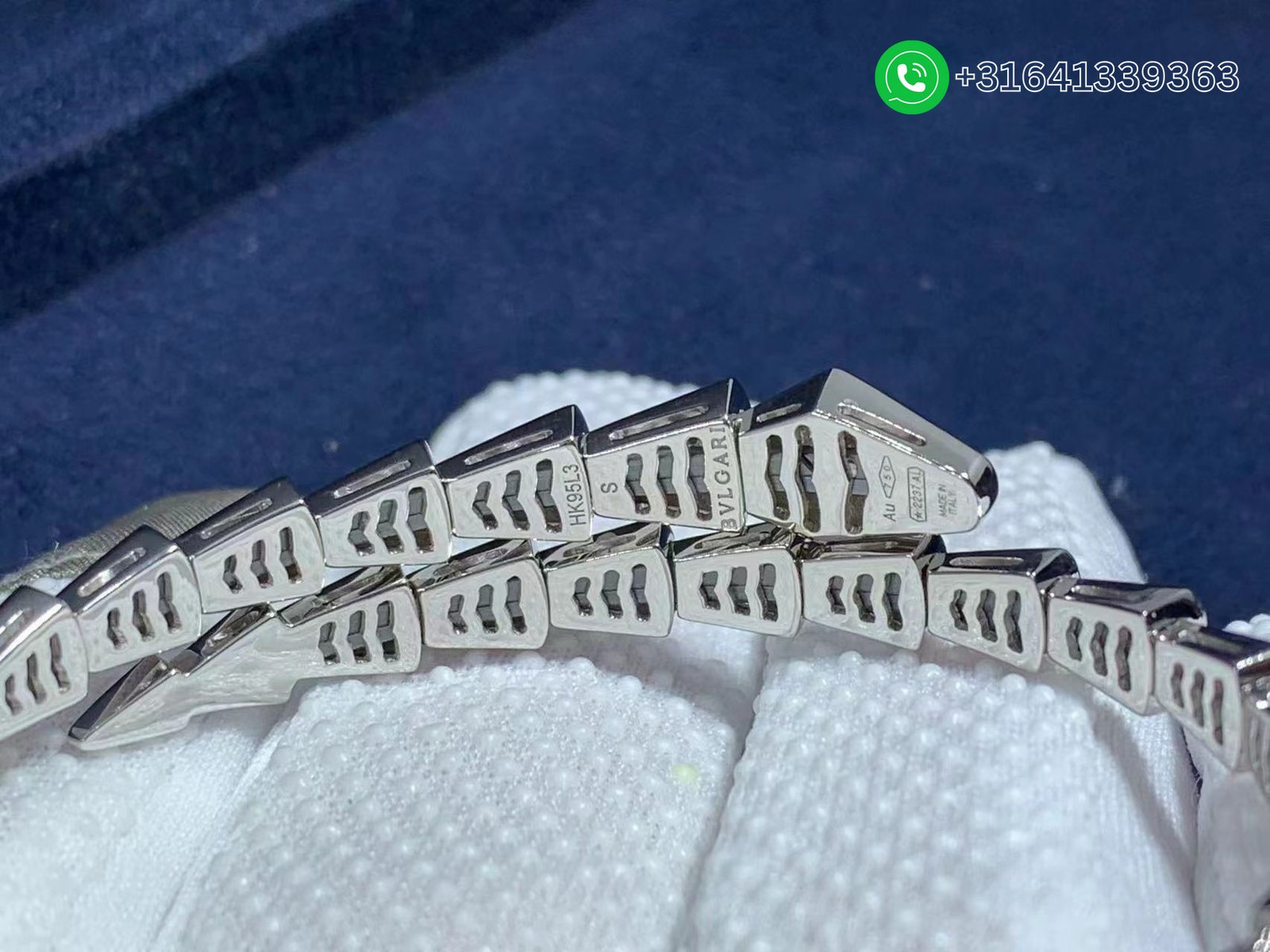 Bvlgari 18k White Gold Full Pavé Diamonds Serpenti One-coil Slim Bracelet 351845 - Image 3