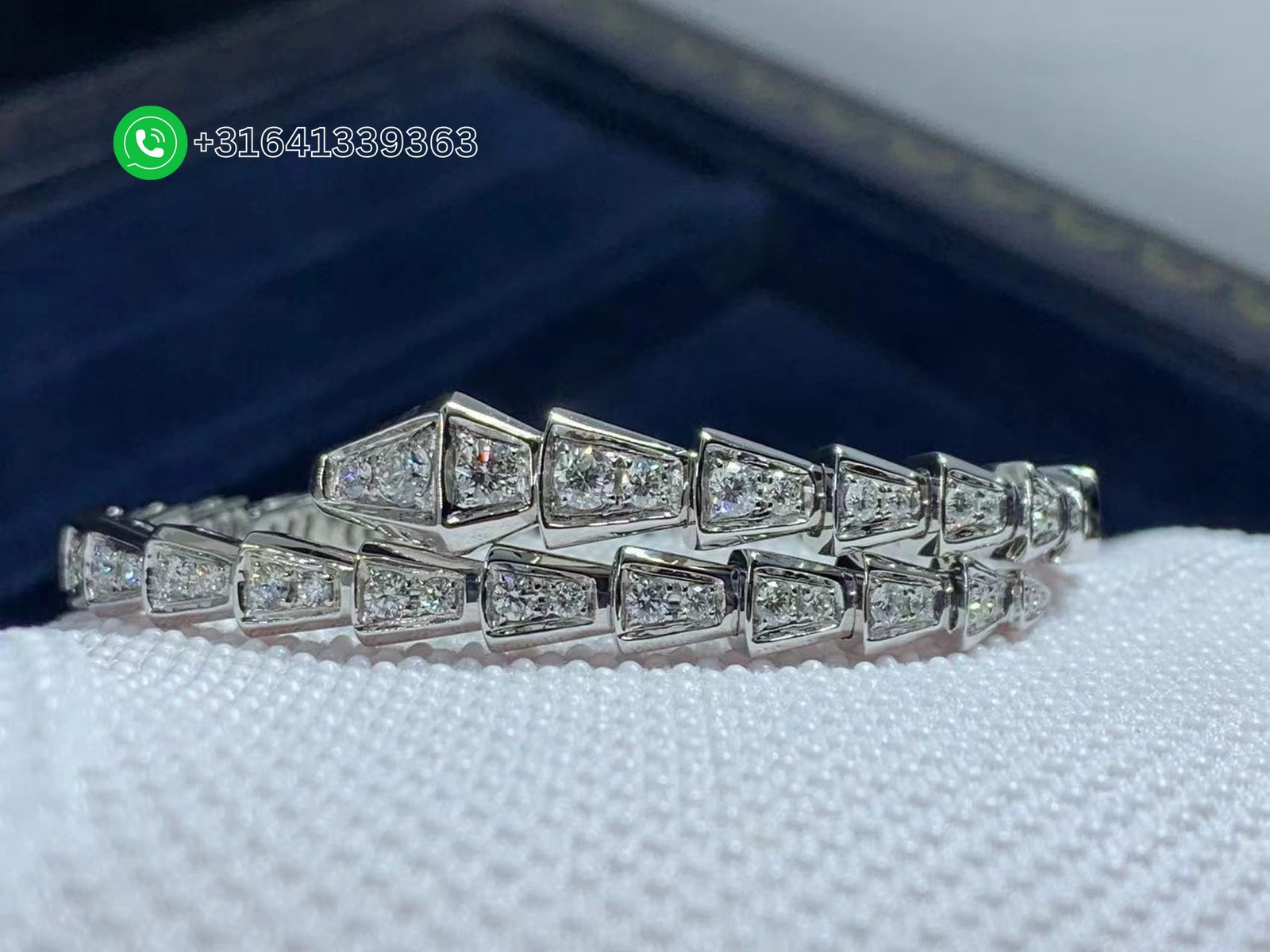 Bvlgari 18k White Gold Full Pavé Diamonds Serpenti One-coil Slim Bracelet 351845 - Image 5