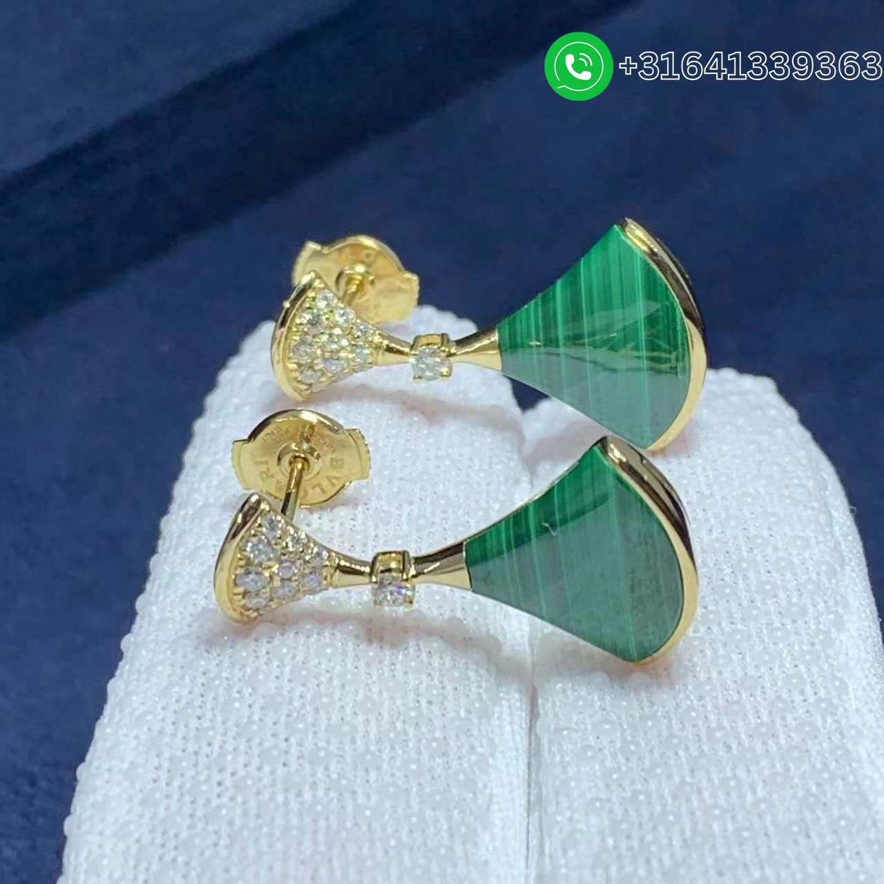 Bvlgari Diva’s Dream 18K Yellow Gold Malachite and Diamond Earrings - Image 5