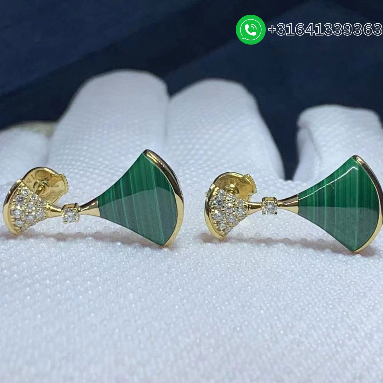 Bvlgari Diva’s Dream 18K Yellow Gold Malachite and Diamond Earrings - Image 2