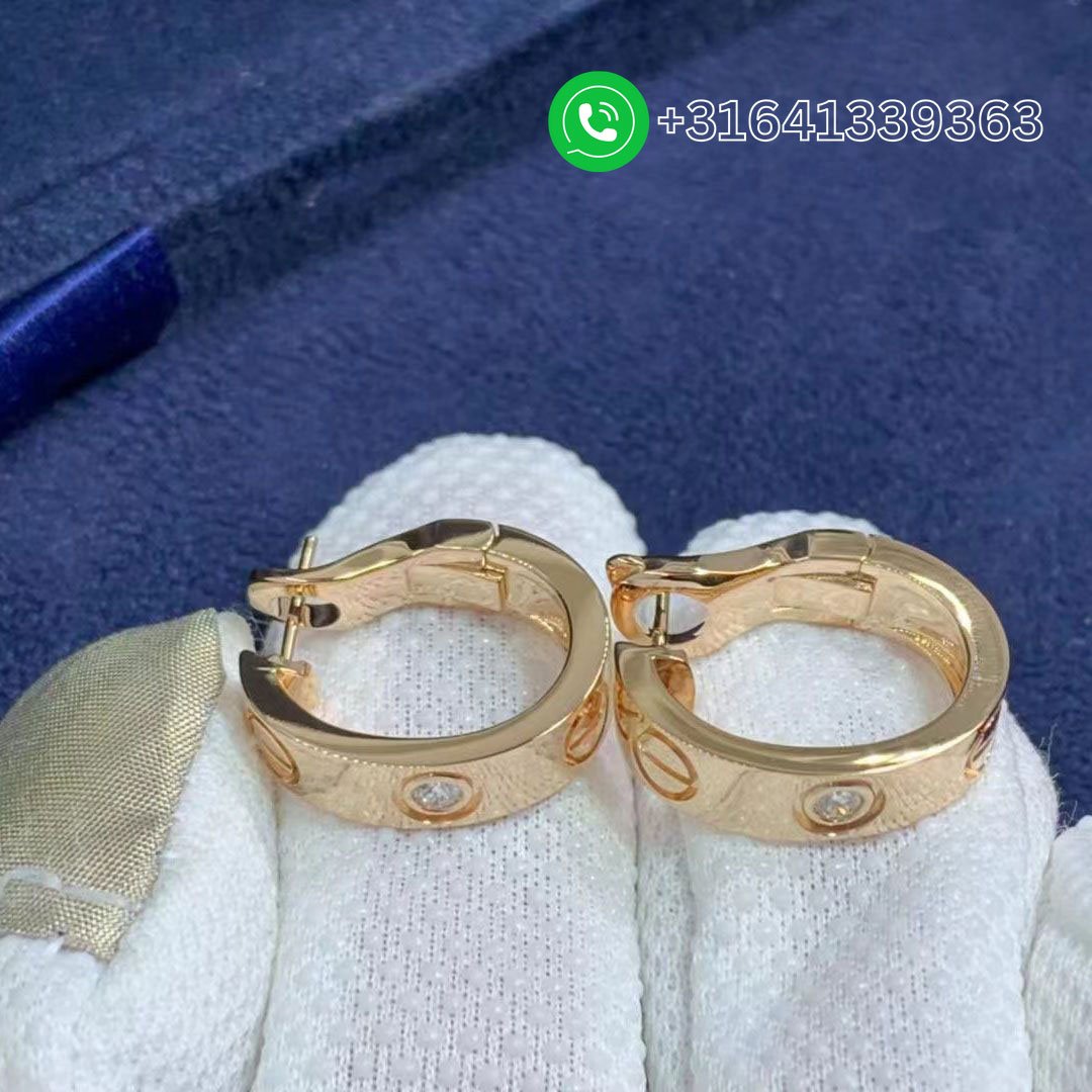 Cartier 18K Rose Gold 2 Diamonds LOVE Hoop Earrings B8301218 - Image 4