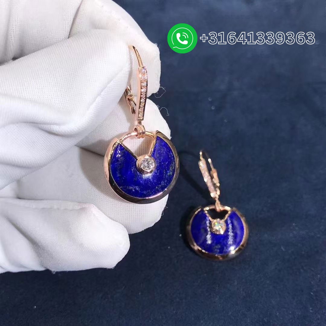 Cartier Amulette Lapis Lazuli Diamond 18 Karat Rose Gold Dangle Earrings - Image 5