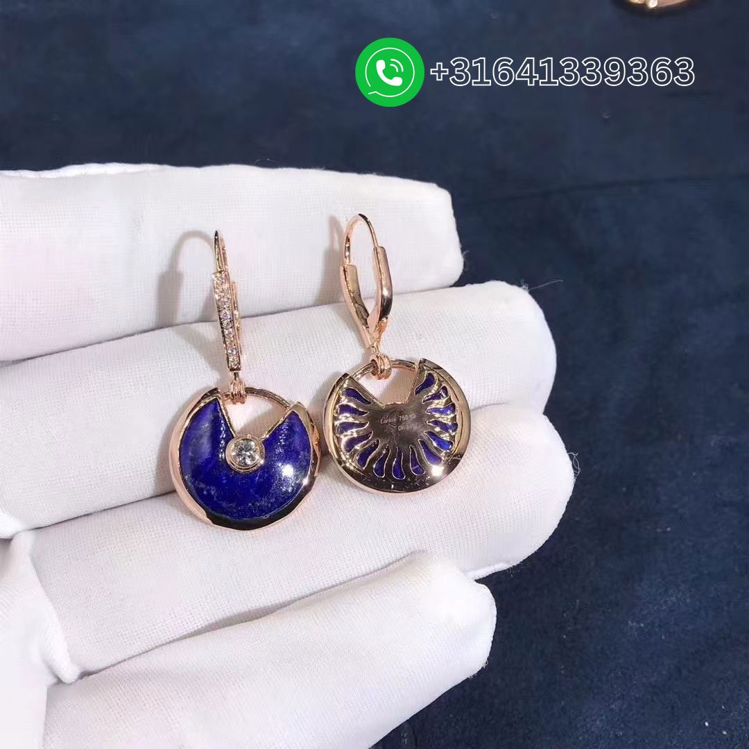 Cartier Amulette Lapis Lazuli Diamond 18 Karat Rose Gold Dangle Earrings - Image 4