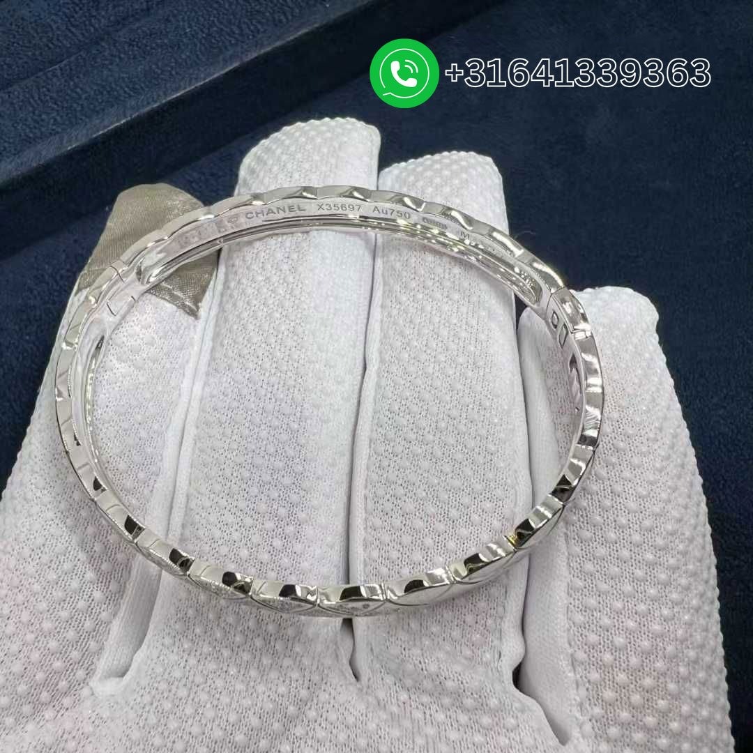 Chanel COCO Crush Quilted Motif 18k White Gold Diamond Bracelet J11162 - Image 7