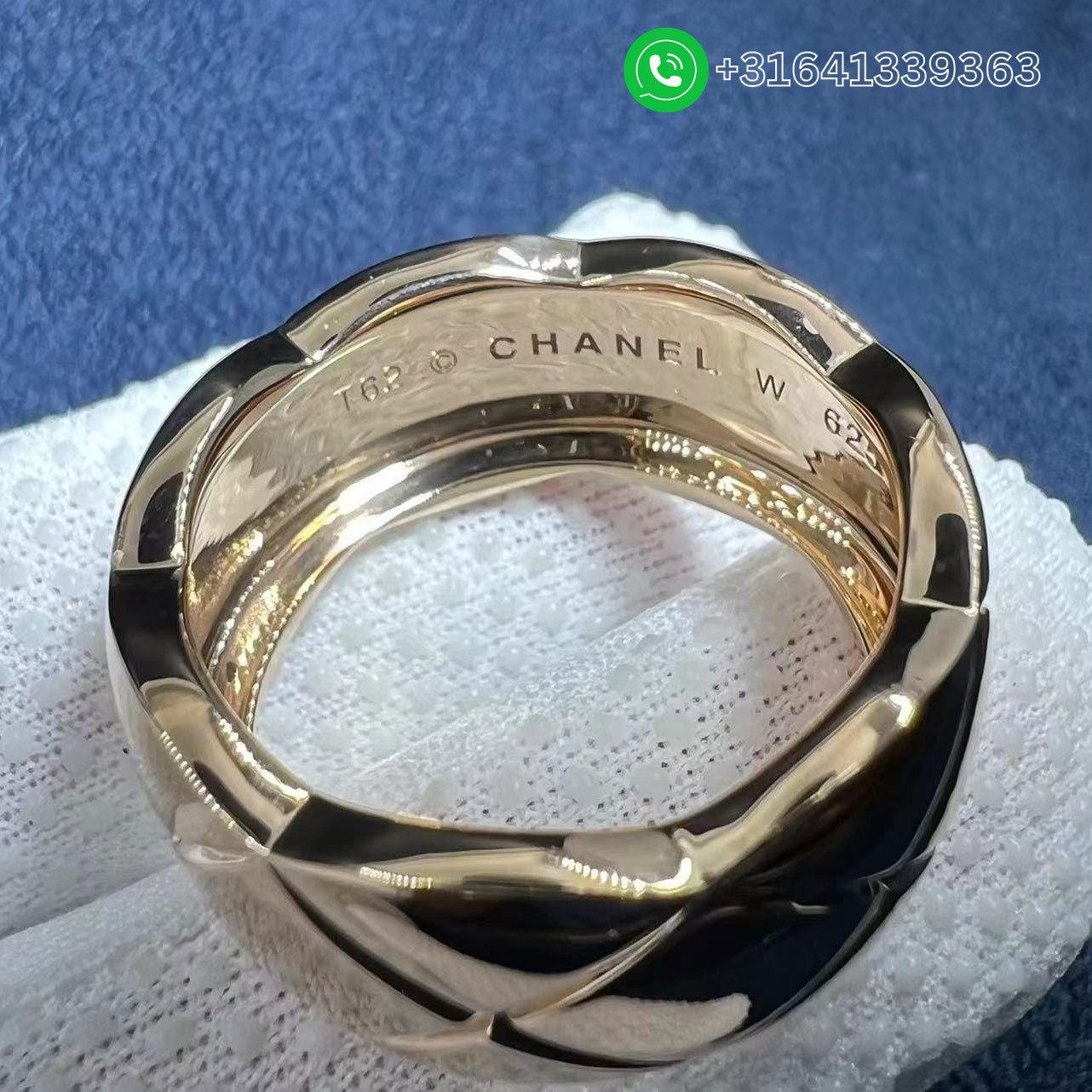 Chanel COCO Crush Ring Quilted Motif Large Version 18K Beige Gold J10818 - Image 4