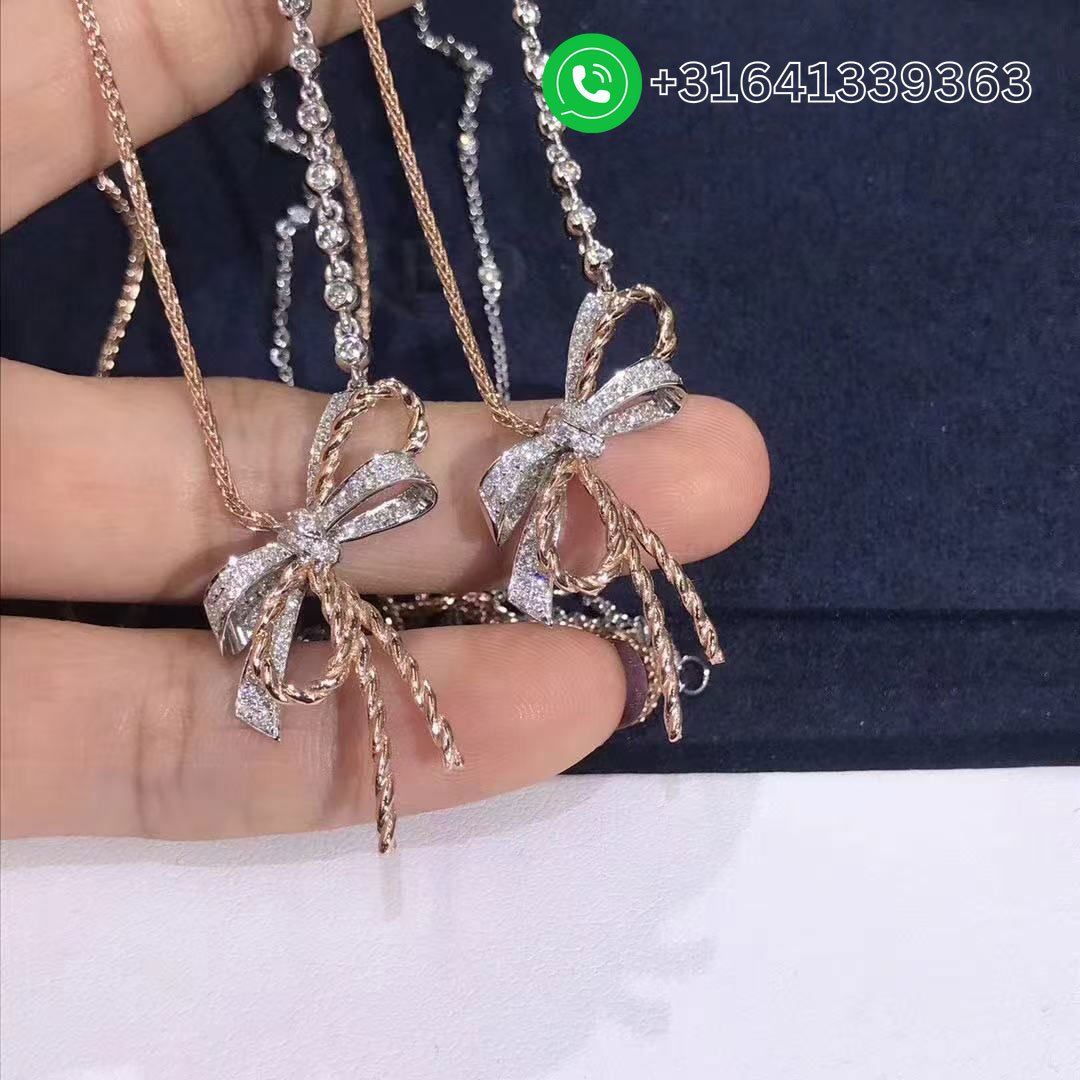 Chaumet Insolence 18k Rose Gold,White Gold Diamond Bow Pendant Necklace 083164 - Image 5