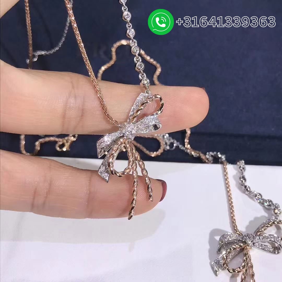Chaumet Insolence 18k Rose Gold,White Gold Diamond Bow Pendant Necklace 083164 - Image 3