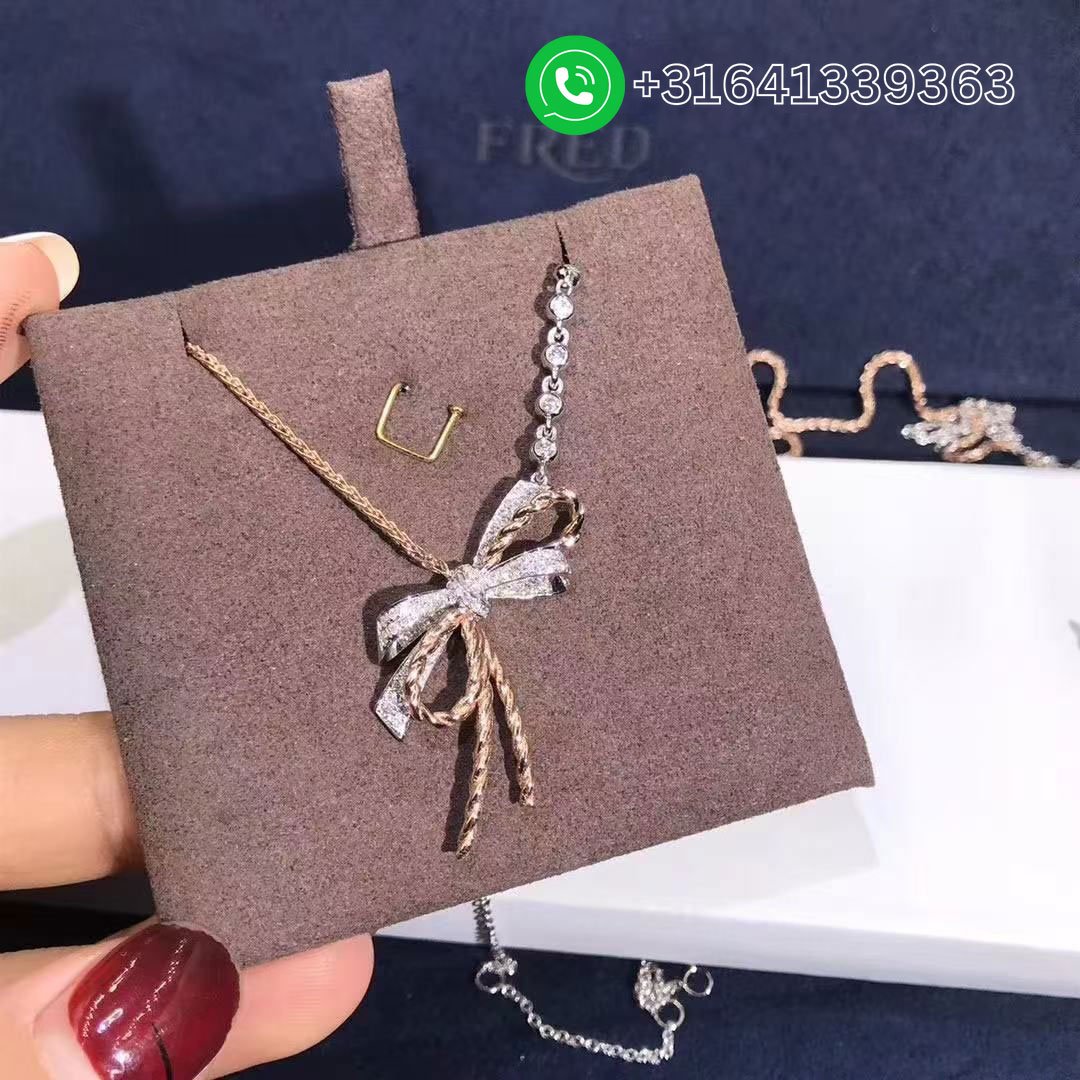 Chaumet Insolence 18k Rose Gold,White Gold Diamond Bow Pendant Necklace 083164 - Image 4