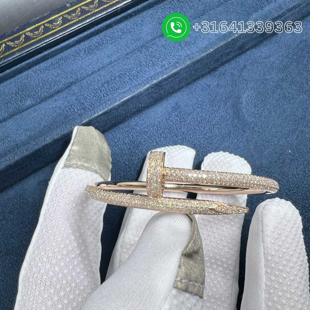 Classic-Cartier-18K-Rose-Gold-Full-Pave-Diamond-Juste-Un-Clou-Bracelet-N6702117