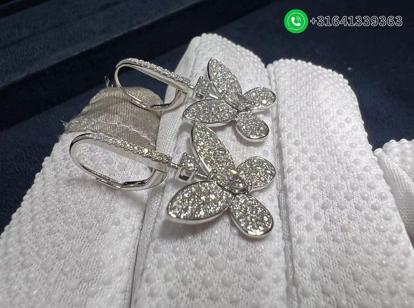 Graff Butterfly Silhouette Drop 18K White Gold Diamond Earrings RGE1617 - Image 7