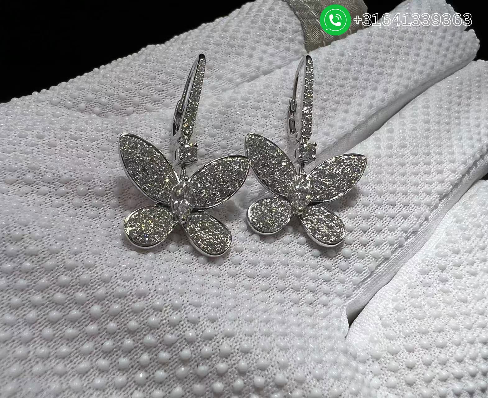 Graff Butterfly Silhouette Drop 18K White Gold Diamond Earrings RGE1617 - Image 4