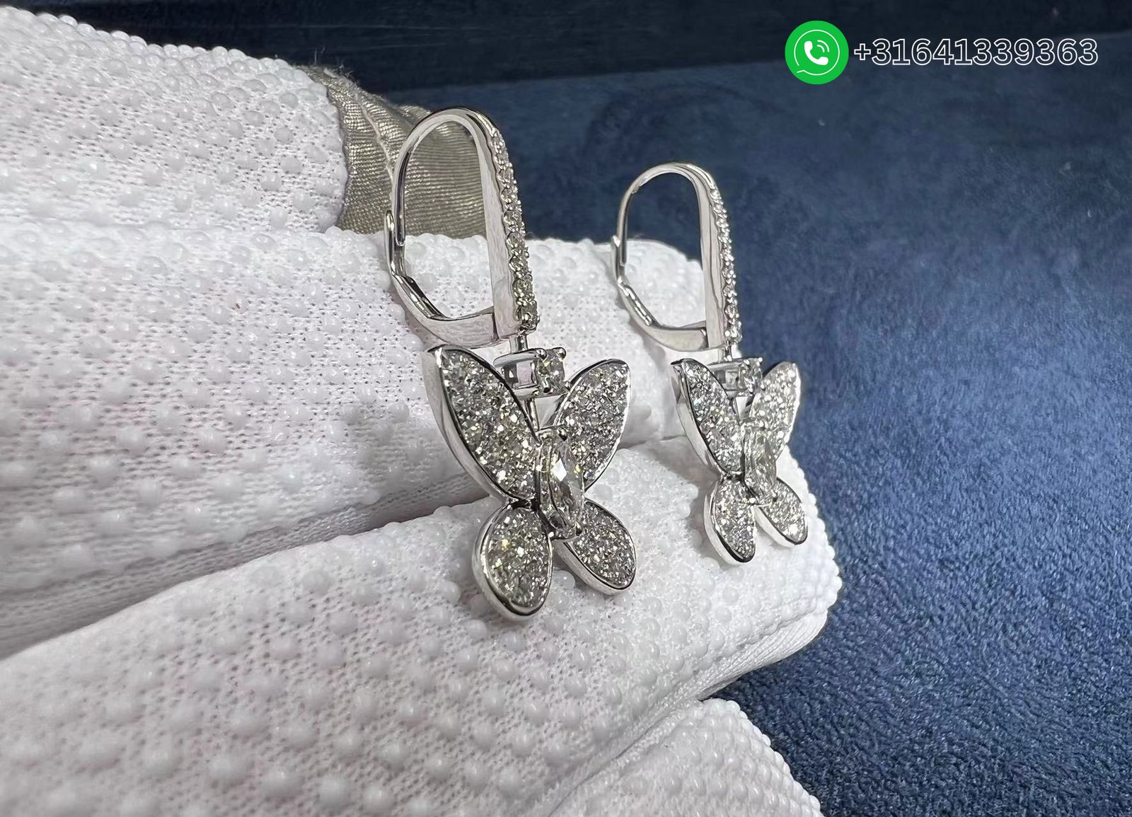 Graff Butterfly Silhouette Drop 18K White Gold Diamond Earrings RGE1617 - Image 2