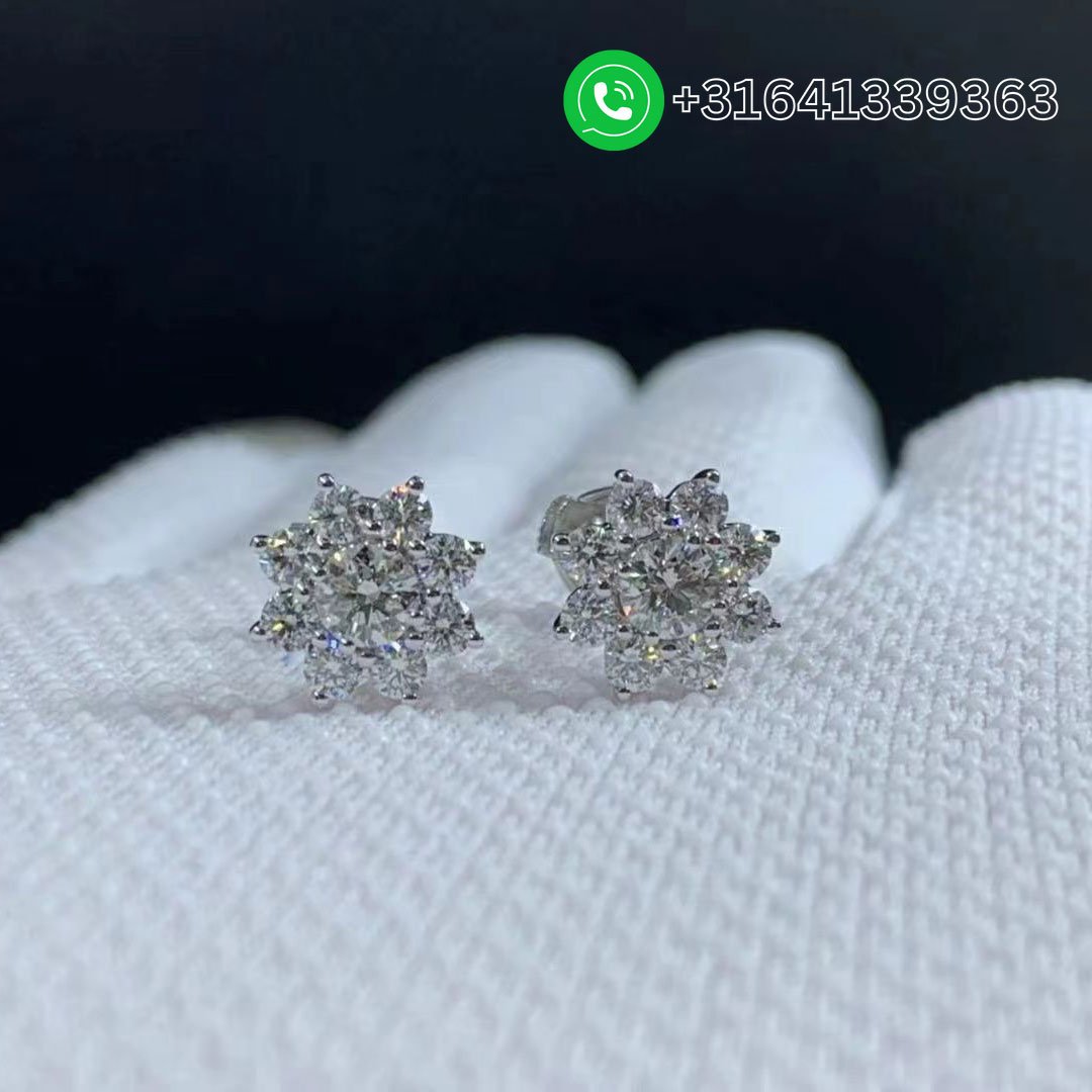 Harry Winston Sunflower 18K White Gold Round Brilliant Diamond Earrings - Image 4